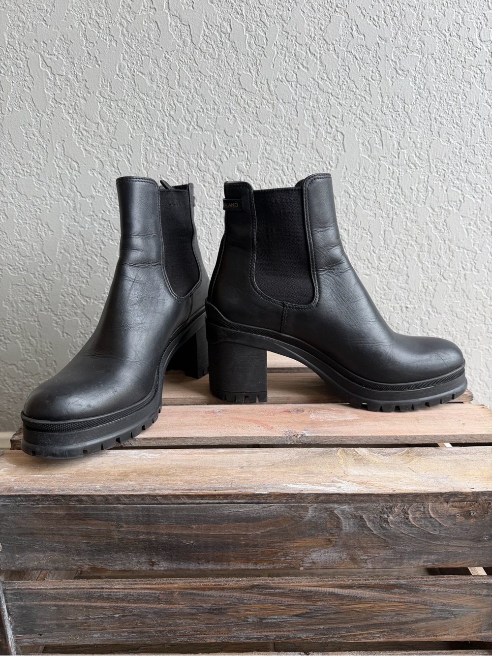Prada Black Leather Lug-Sole Chelsea Ankle Boots